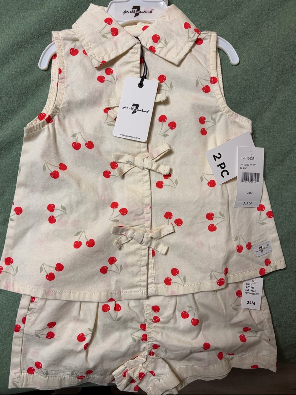 7 For All Mankind Kids Cherry Print Cream and Red Matching Set